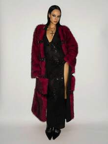 SHEIN ICON 女士仿皮草大衣，前卫性感，适合派对约会，秋冬，拼布皮革，时尚戒指 - 彩色 - 查看 9