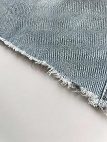 SHEIN LUNE Women's Frayed Hem Washed Denim Skirt - Baby Blue - View 5
