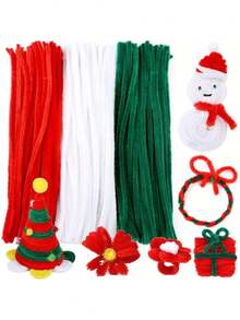 100/300PCS Christmas Pipe Cleaners Craft Set Glitter Chenille Stems 30cm 11.8 Inch Colorful DIY Art Supplies For Holiday Decorations Creative Handmade Projects Christmas Crafting Supplies