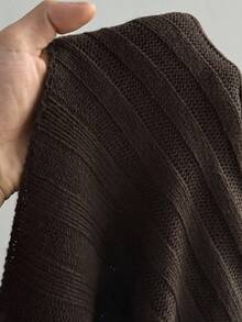 Flirla 复古可爱粗针织不对称下摆露肩蝴蝶结套头毛衣，秋冬棕色衬衫，哥特式上衣，巧克力棕色上衣，深棕色上衣，复古秋季 - 棕色 - 查看 6