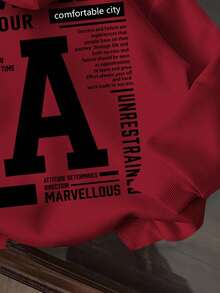 SHEIN EZwear 洛杉矶休闲简约印花保暖宽松套头卫衣，适合秋冬季节穿着。 - 酒紅色 - 查看 5