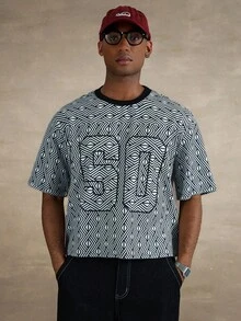 STYNVO Men's Waffle Texture Digital Print Casual Short Sleeve T-Shirt - Black and White - View 1