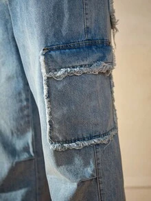 RivetRise Casual Distressed Washed Blue Denim Outfit, Slim Fit, Street Style, Suitable For Spring & Autumn - Blue - View 8