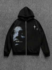 Manfinity Dauomo Men's Street Subculture Hoodie, Long Sleeve Casual Comfortable Sportswear, Suitable For Daily Wear - Black - View 3
