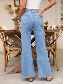 EMERY ROSE 女式休闲百搭直筒纽扣口袋牛仔裤 - 淺色水洗藍 - 查看 2