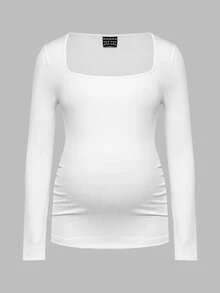 Modmama 2 sztuki w ciąży dla kobiet w ciąży, obcisły, długi rękaw, kwadratowy dekolt, swobodny zestaw koszulek, dla kobiet w ciąży