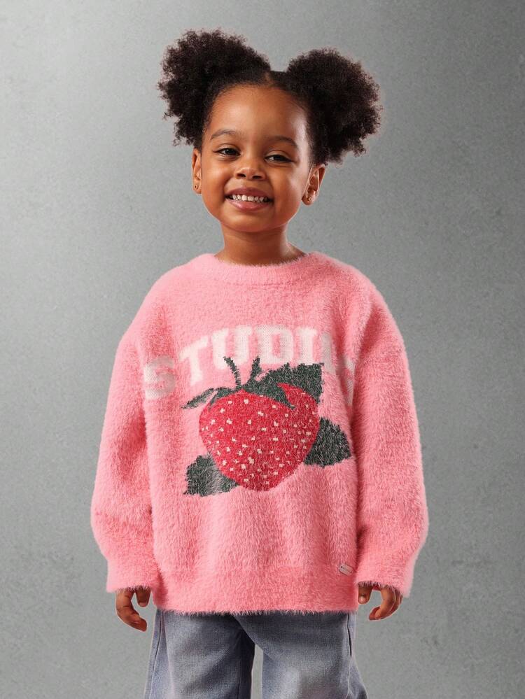 Strawberry Graphic Fuzzy Knitted Sweater