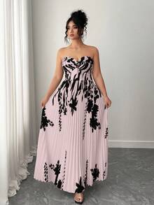 Elenzga Vestido de verano elegante con estampado floral y drapeado para tallas grandes - Rosa coral - Ver 6