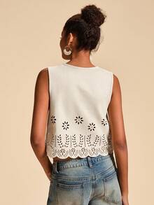 Travachic 纯色针织无袖短款女式夹克 - 杏色 - 查看 2