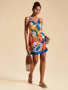 Travachic Vacation Woven Retro Print Camisole Bodycon Mini Dress For Women,Summer Beach Outfits,Christmas Party Clothes, New Year Look, Thanksgiving Outfits