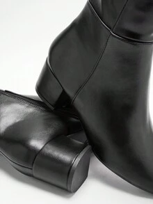 Solezae Women's Fashionable Comfortable Stretch Material Almond Toe Block Heel Over-Knee Boots - Black - View 6