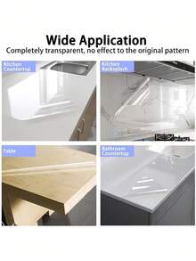 SHEIN 1 卷透明台面保护膜，防水、防油、耐热（450°F），自粘式覆盖，适用于厨房、橱柜、桌子、家具和大理石表面墙纸墙贴房间装饰墙贴 - 白色 - 查看 3