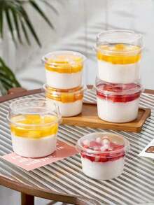 SHEIN 25/50 Pieces Reusable Cake Cups, With Lids Cold Brew Yogurt Coconut Jelly Oatmeal Cups, Durable And Shatterproof Yogurt Cups, Cream Cake Boxes, Transparent Dessert Cups, Suitable For Cakes, Mousse, Cupcakes, Ice Cream Disposable Circular Mousse Cup Cheesecake Dessert Ice Cream Ice Cream Yogurt Milkshake Cup Transparent Packaging Box - Transparent - View 1