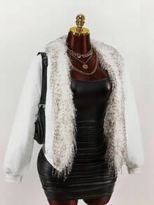 Y2K Amplova  Polka Dot Zip Up Leopard  Plus Size Women Fuzzy Patchwork Long Sleeve Loose Winter Jacket - Multicolor - View 13