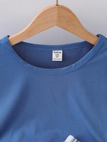 SHEIN 4pcs/Set Boys' Casual Solid Color Short Sleeve Top And Plaid Shorts Loungewear Set, Comfortable And Loose Fit - Grey - View 7