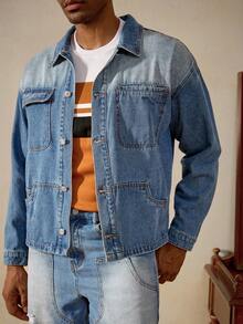 Manfinity Homme Ensemble veste et jeans multi-poches lavés pour homme, vêtements d'automne - Bleu azur - Voir 6