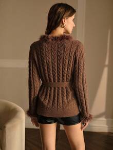 MOTF PREMIUM CÁRDIGAN CON BOTONES Y CINTURÓN - Café integral - Ver 4