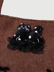 ROMWE Kawaii Corduroy Bow Kitten Shoulder Bag - Brown - View 3