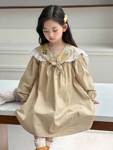 Dazy Kids Rochie casual pentru fete tinere, toamnă - Kaki - Vizualizare 1