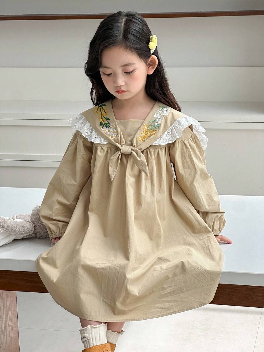 Dazy Kids Rochie casual pentru fete tinere, toamnă - Kaki - Vizualizare 1