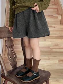 DAZY Girls (Small) Solid Color Wool Blend Casual Shorts, Autumn/Winter - Grey - View 1