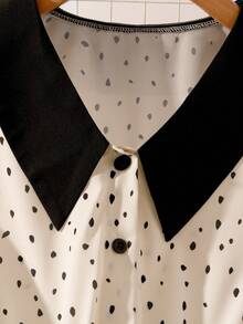 GlowEve 女士波尔卡圆点印花腰部喇叭形 A 字领优雅日常通勤商务法式浪漫约会派对圣诞节假期灯笼袖长袖杏色连衣裙 - 彩色 - 查看 4