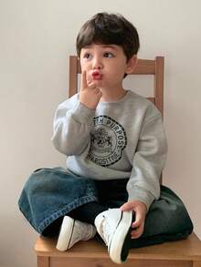 DAZY Toddler Boys' Round Neck Printed Casual Long Sleeve Korean Style Sweatshirt, Autumn/Winter - Grey - View 7