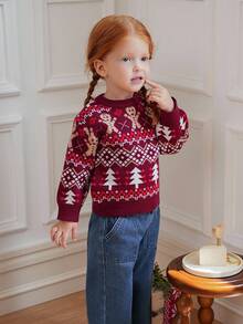 Souflis Souflis Baby Girls & Boys Crew Neck Long Sleeve Knitted Sweaters,Burgundy,Autumn,Cute,Family Matching,Gingerbread Man Christmas Tree Snowflake Patterns,Red - Multicolor - View 6