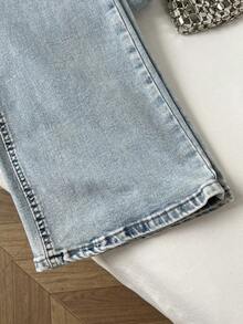 Elamini Quần Jeans Nữ Ống Loe Thường Ngày Đa Năng - Rửa trung bình - Xem 4