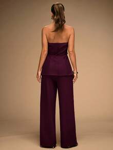 SHEIN BAE Bộ áo liền quần liền thân màu trơn gợi cảm thời trang dành cho nữ - Màu đỏ tím - Xem 2