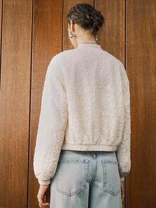 EMERY ROSE 女式秋季蕾丝领拉链棒球夹克 - 米色 - 查看 7