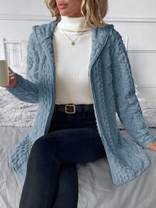 SHEIN Clasi Plus Size Women Zip-Up Fleece Hooded Jacket, Autumn/Winter - Blue - View 7