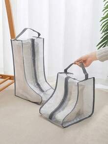 SHEIN Boots Storage Bag, Long Boots And Short Boots Storage Shoe Bag, New Fashion Transparent Shoe Boot Dust Cover, Boot Bags For Women's Tall And Ankle Boots,Travel Home Non-Woven Boot Bag, Zippered Boot Covers With Carry Handles, Thickened Waterproof Portable Handheld Boot Storage Bag, Protective, Breathable, And Space-Saving - Ideal For Travel, Closet Organization, And Shoe Protection, Suitable For Flat Shoes, Ankle Boots And High Boots - Clear - View 4
