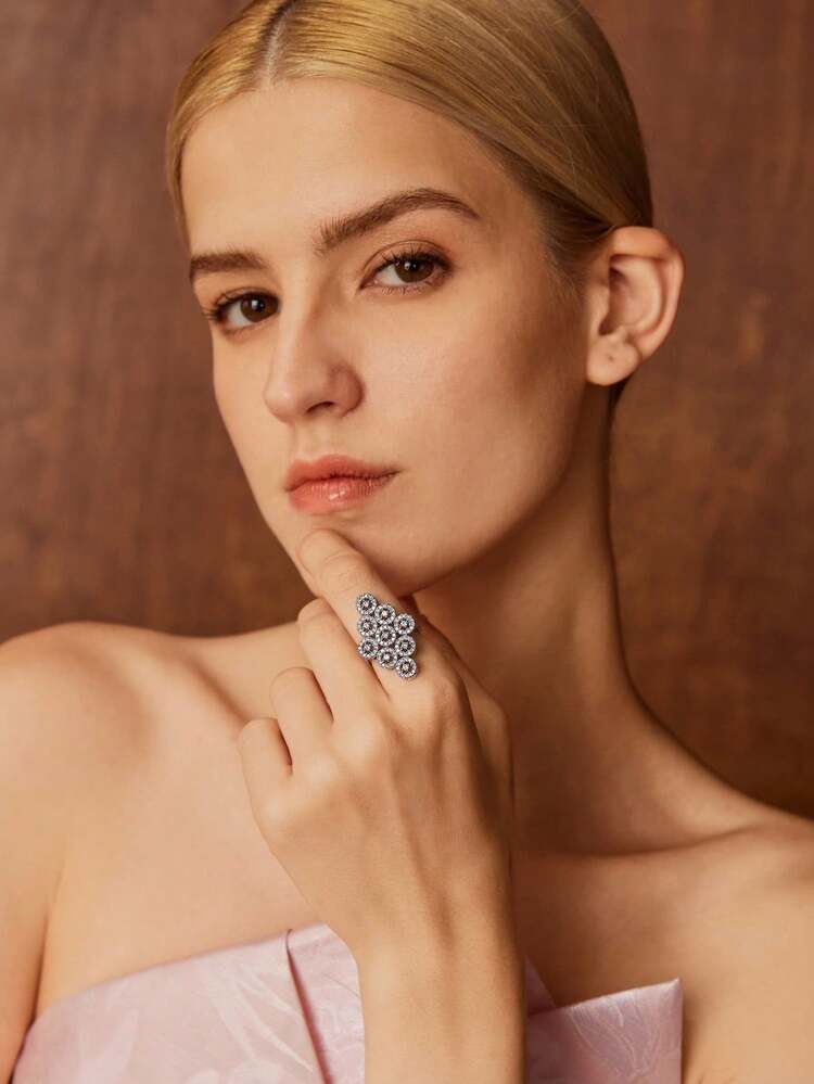 SILVER-TONE SHINY RHINESTONE MINIMALIST OPEN RING