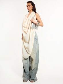 MUSERA Áo kiểu đi chơi bằng chiffon, cổ yếm gợi cảm, lưng trần, kiểu dáng quyến rũ, thích hợp cho kỳ nghỉ ở Ibiza, dự tiệc, mùa thu, xuân, hè, lễ hội. - Kem - Xem 3