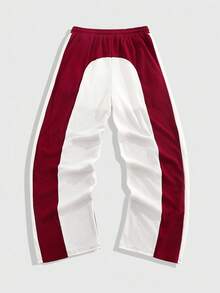 ROMWE MEN Prep Men's Contrast Color Patchwork Star Embroidery Drawstring Waist Sweatpants - Burgundy - View 2