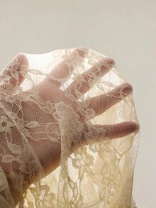 SHEIN ICON Y2k Women's Western Country Concert Boho Hippie Goth Sheer Beige Sexy Lace Twist Front Long Sleeve Cardigan - Apricot - View 7