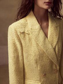 MOTF PREMIUM 秋季粗花呢撞色亮片刺绣西装外套 - 黃色 - 查看 2