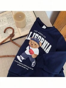 秋冬少女可爱熊图案针织休闲圆领卫衣