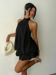 Aloruh Robe mini élégante à col ras-du-cou jaune clair pour femmes