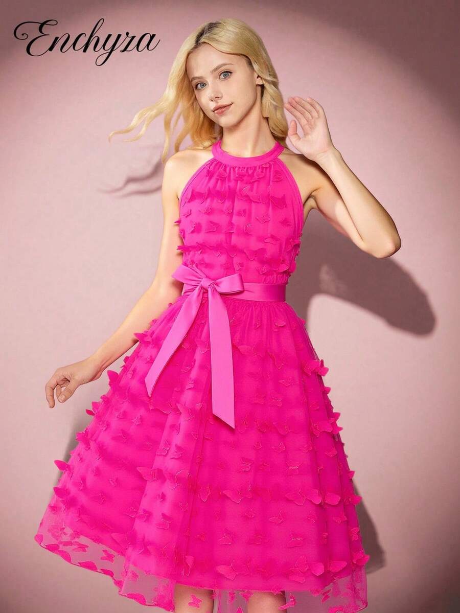 Sparklyn Váy trễ vai nơ cho cô gái tuổi teen - Màu Hồng Tươi - Xem 1