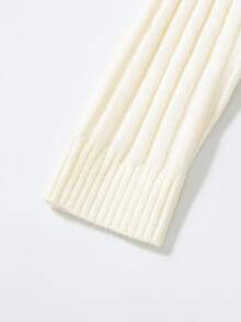 少女高领半拉链粗针织休闲毛衣，适合居家、外出、派对、返校、秋冬季、圣诞节和万圣节等场合。 - 白色 - 查看 6