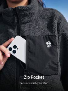 In My Nature Women's Letter Print Long Sleeve Zip-Up Outdoor Fleece Jacket - Dark Grey - View 9