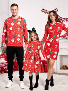 SHEIN Vestido de Navidad para mujer, elegante y cómodo, con estampado digital navideño divertido, a juego con atuendos familiares - Multicolor - Ver 1