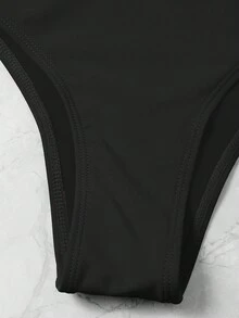 Swim Basics Summer Beach Solid Bikini Set Twist Front Push Up Bra & Cheeky Bottom 2 Piece Bathing Suit - Black - View 6