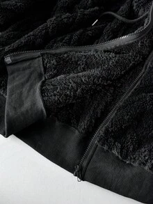 SHEIN CURVE+ 冬季衣服大码秋冬季超加厚双抓绒连帽棉服保暖外套女秋季女几何图案双面连帽抓绒度假/秋冬