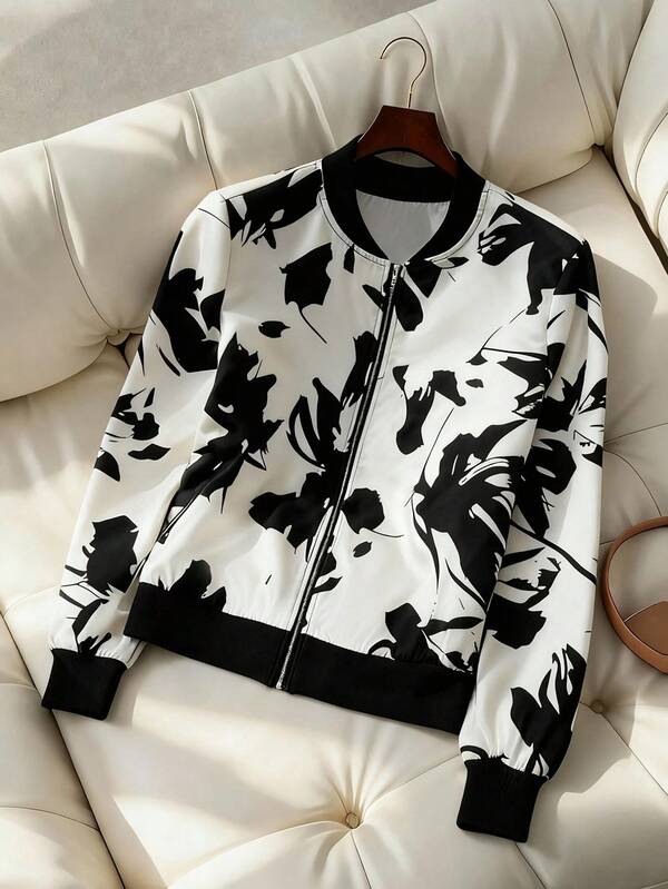 Franclia Women's Elegant Commuter Contrast Color Print Jacket