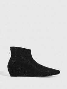CUCCOO SZL Bottes cheville et bottines courtes pour femmes à bout carré, talon compensé, entièrement ornées de strass. Glamour et sexy pour les fêtes et les mariages
