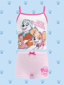 SHEIN | PAW Patrol 年轻女孩可爱卡通狗印花吊带背心和内裤套装 - 粉色 - 查看 9