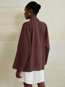 Aveloria Modichic Fashionable Stylish Long Sleeve Shirt With Drawstring Decoration At Cuffs - Brown - View 2